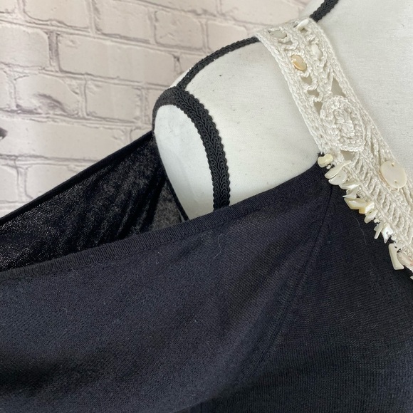 Nanette Lepore Black White Embroidered Crochet Beaded Cold Shoulder Dress Large - Picture 4 of 11